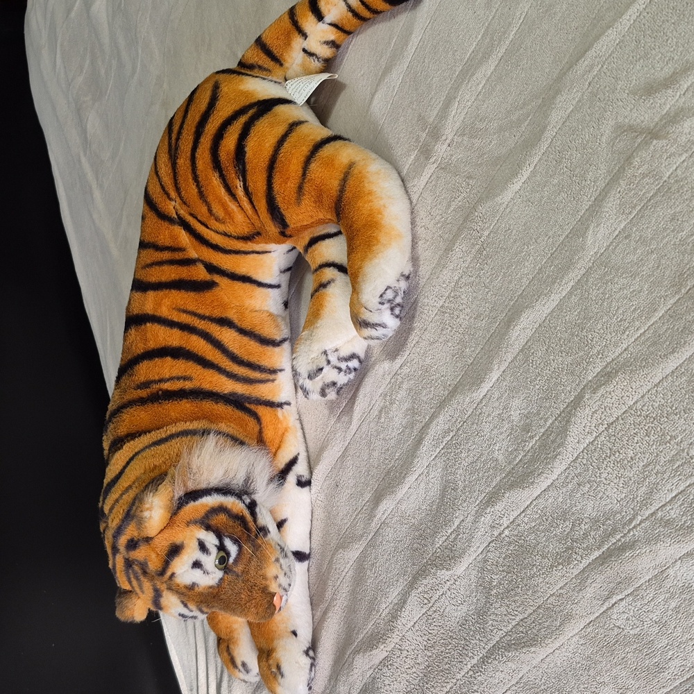 Vintage KellyToy TIGER Large 20" Plush Stuffed Animal Green RING Eye Realistic